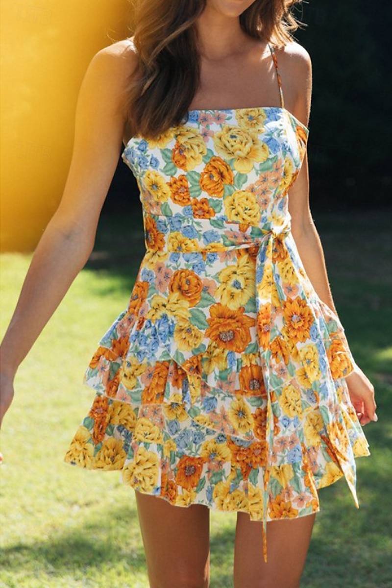 Mulheres Minivestido Vestido de formatura Vestido floral Vestido estampado Moderno Ao ar livre Férias Final de semana Normal Flor Sem Manga Com Alças Finas Laranja Verão de 2025 por $25.99 –P7