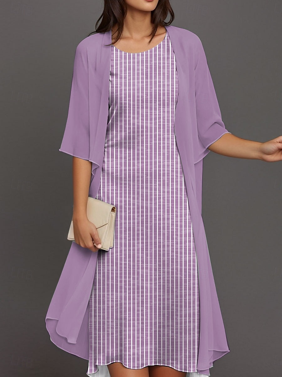 Femmes Robe Midi Robe en Chiffon Robe fourreau Élégant Quotidien Coupe Ample Rayure Demi Manches Col ras du cou Rose Claire Bleu Violet Vert Été Printemps Automne de 2025 ? $36.99 –P2