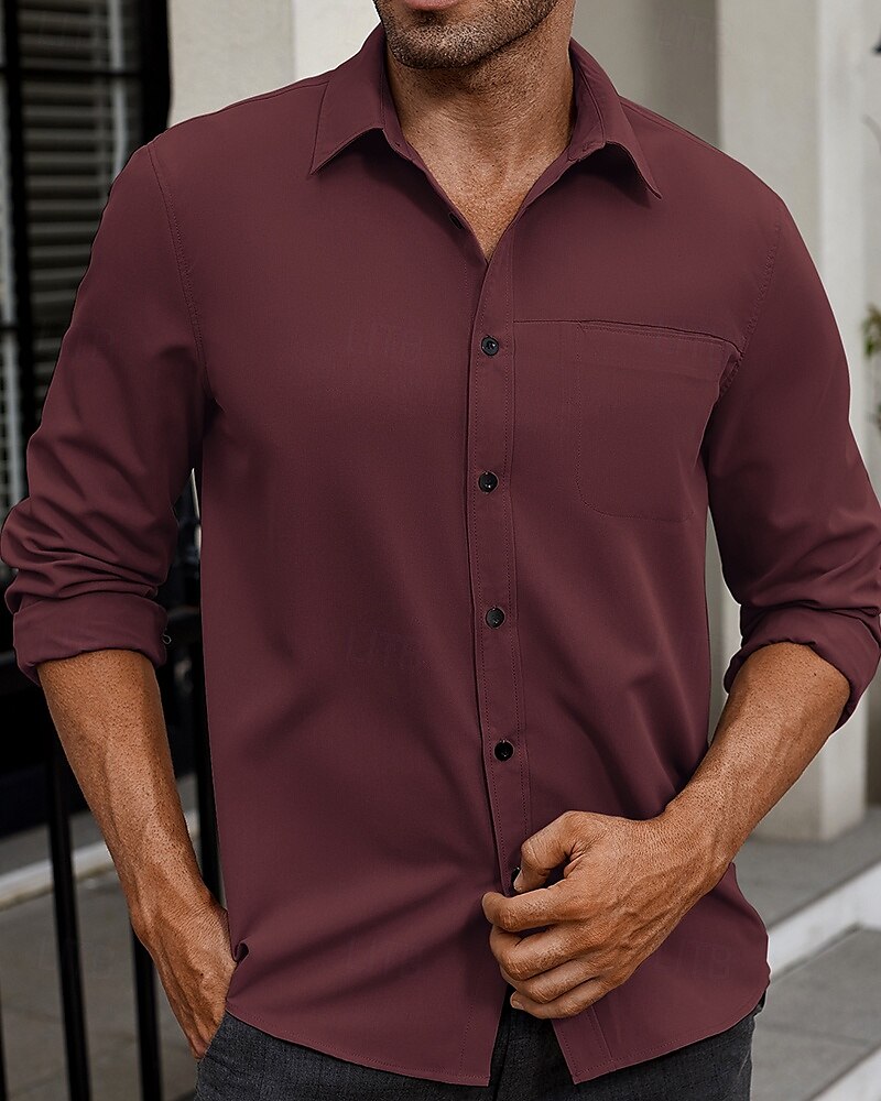 Per uomo Camicia Camicia Estiva Camicia casual Camicia da Spiaggia Camicia con Bottoni Bianco Borgogna Verde militare Manica Lunga Semplice Bavero Vacanza Camicia hawaiana Bottonato Abbigliamento del 2025 a $26.99 –P5