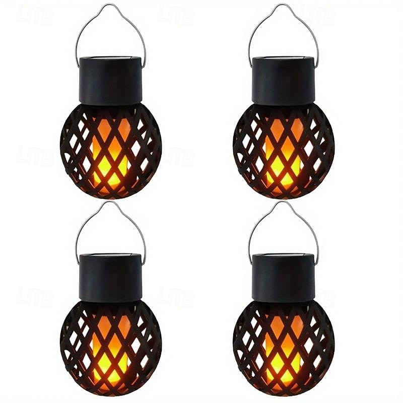 4 stk led utendørs solcellelys terrasselys drevet liten hengende kule flammelampe hul hengende lampe tregren atmosfære led lampe gårdsplass hage hengelys 2025 - $30.99 –P1