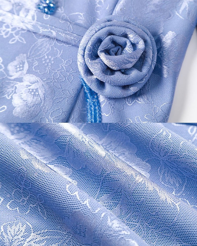 A-Line Dress Mother of the Bride Beaded Dress Elegant Vintage Simple V Neck Tea Length Jacquard Long Sleeve with Flower Wedding Guest Dress 2025 - $136.99 –P2