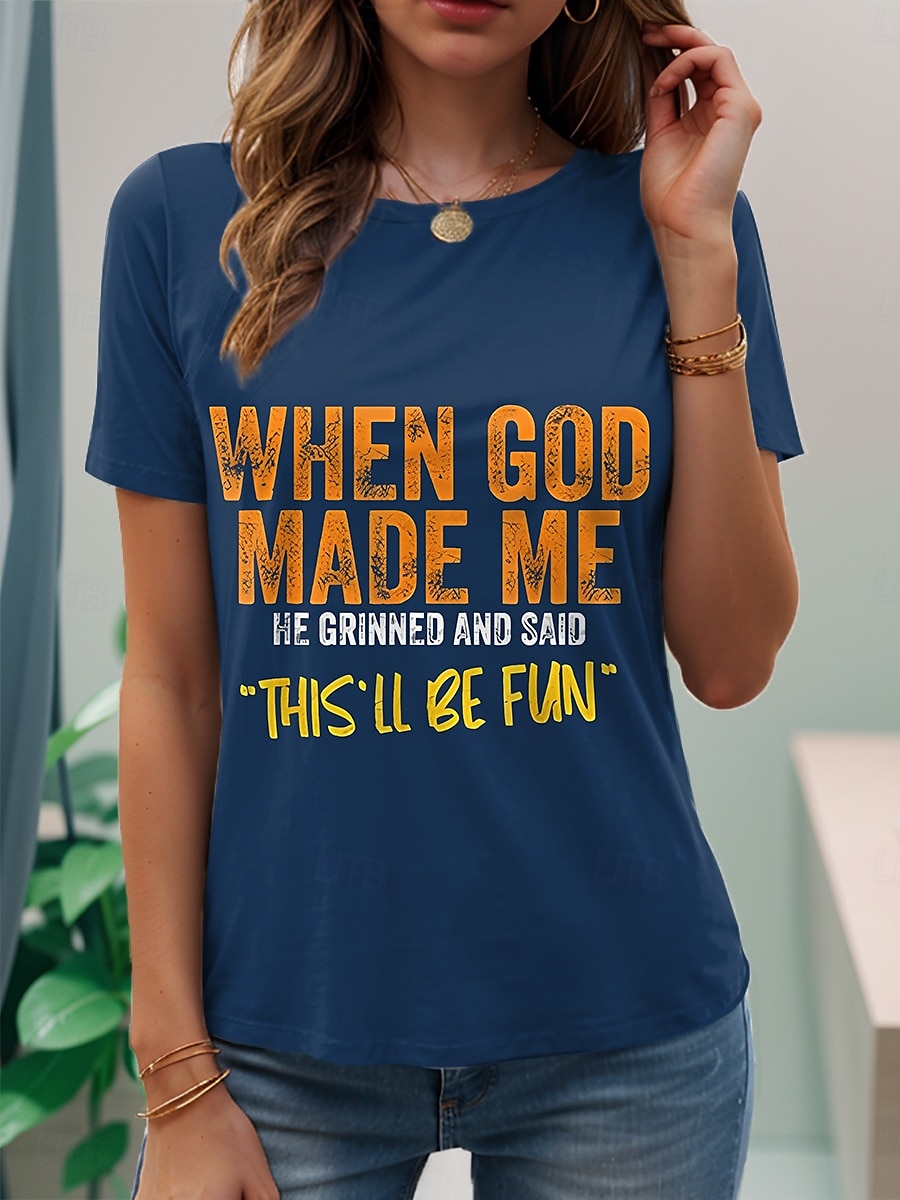Women's T Shirt Graphic Letter Stylish Casual Short Sleeve Round Neck Regular Tops Daily Weekend Print Black White Pink Blue Purple Summer Spring 2025 - $19.99 –P1