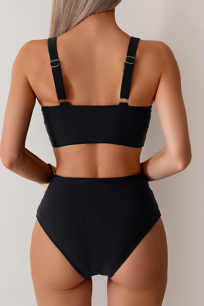 Femmes Maillots de Bain Bikini Maillot de bain Froncé Taille haute Tropical Tenues de plage Uni Fil en V Sans manches Maillots de bain de 2025 ? $22.99 –P8