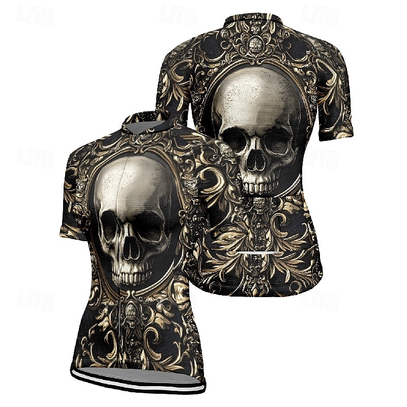 Women's Cycling Jersey Short Sleeve Bike Tee Tshirt Jersey with 3 Rear Pockets Mountain Bike MTB Breathable Quick Dry Anatomic Design Wicking Wine Red Black Red Skull Sports Clothing Apparel 2025 - $23.99 –P6