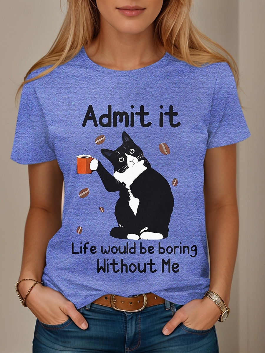Pentru femei Tricou Grafic Scrisă Stilat Casual Manșon scurt Rotund Topuri obișnuite Zilnic Sfârșit de săptămână Imprimeu Alb Roz Îmbujorat Albastru piscină Trifoi Vară Primăvară 2025 - $19.99 –P3