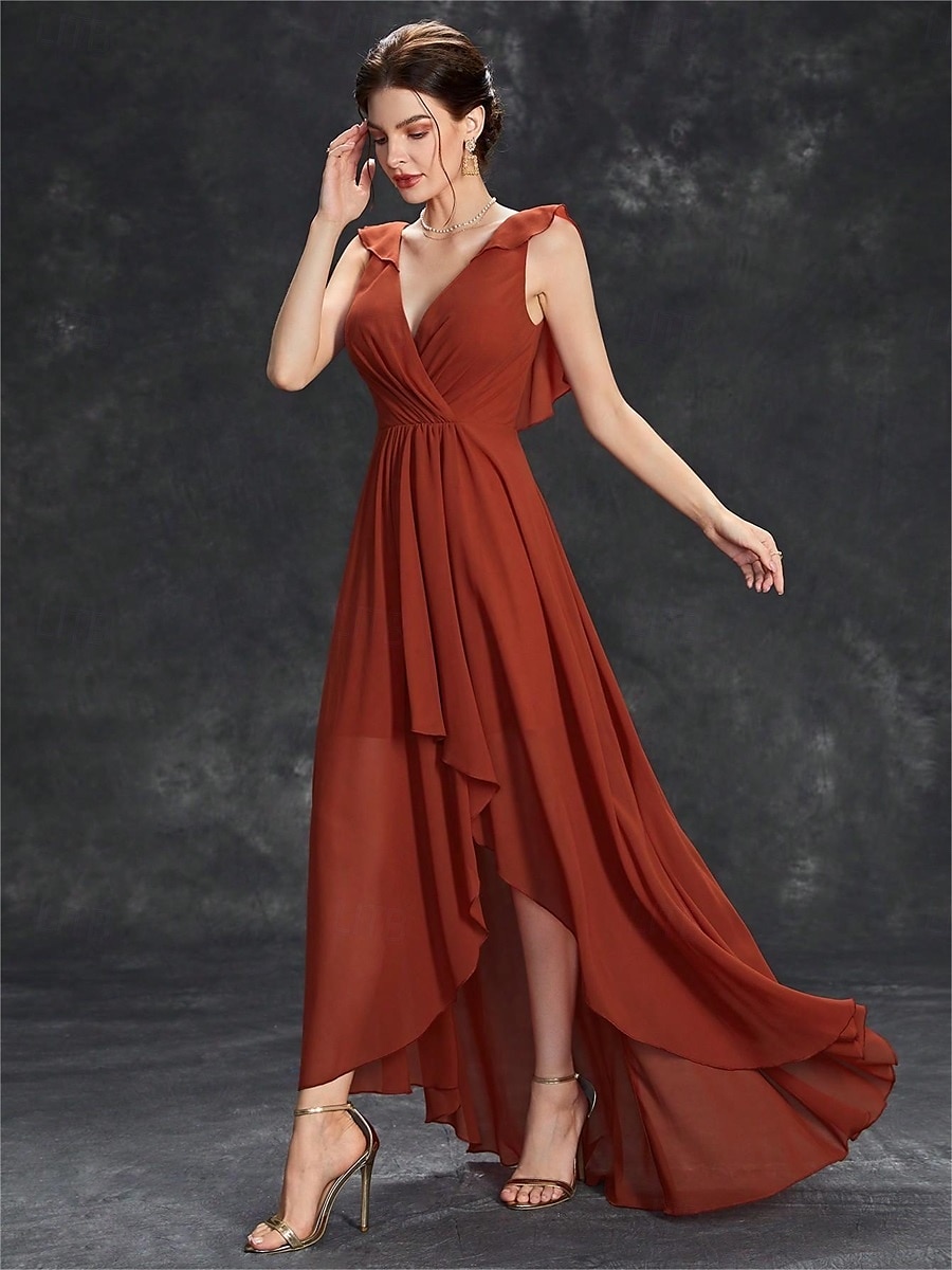 Robe Robe de Mère de Mariée  Élégant Fête Col en V Longueur au sol Chiffon Sans manches avec Plis 2025 de 2025 ? $79.99 –P25