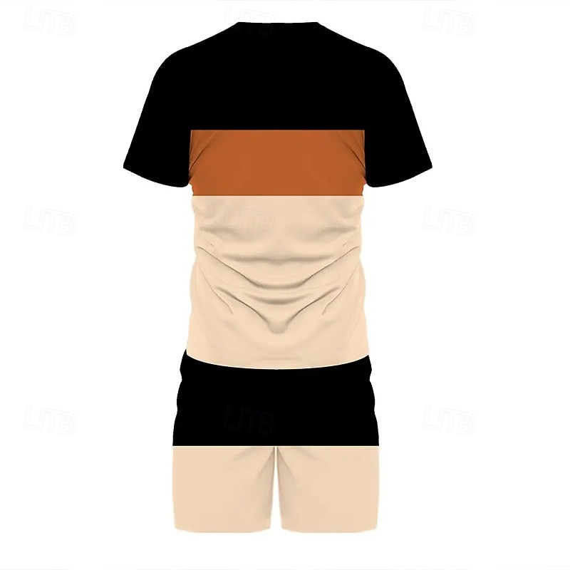Homens Listrado 2pcs Conjuntos de camisetas Tops de verão Manga Curta Calças curtas Gola Redonda Desporto Casual Ao ar livre Férias Esporte Impressão 3D Verão Preto Amarelo Verde de 2026 por $26.99 –P2