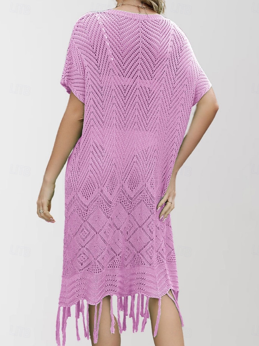 Maillots de bain pour femmes robe de nage maillot de bain découpé frange vacances vêtements de plage couleur unie col en V manches courtes maillots de bain de 2025 ? $34.99 –P10
