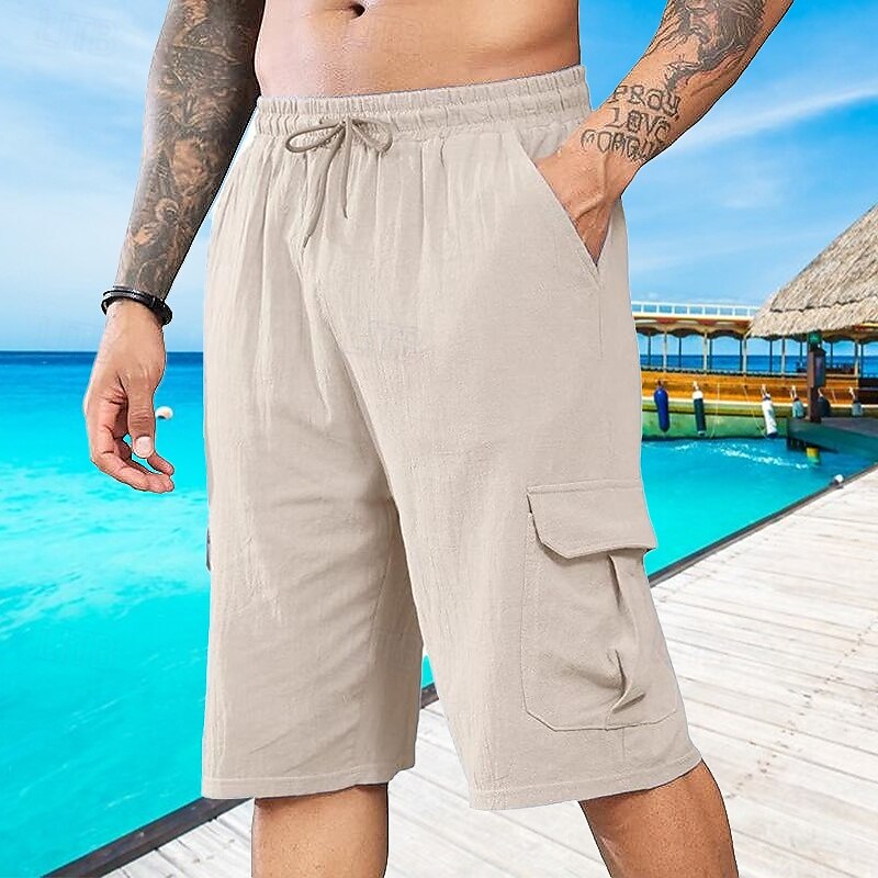 Bărbați Pantaloni Scurți Pantaloni scurți din in Pantaloni scurți de vară Pantaloni scurți de plajă Cordon Talie elastică Multi Buzunare Simplu Confort Respirabil Scurt Vacanță Concediu Plajă 2025 - $17.99 –P10
