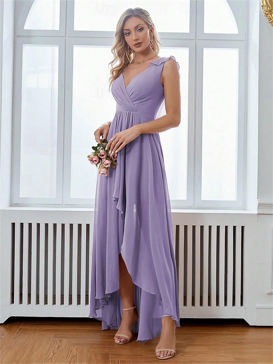 Robe Robe de Mère de Mariée  Élégant Fête Col en V Longueur au sol Chiffon Sans manches avec Plis 2025 de 2025 ? $79.99 –P9