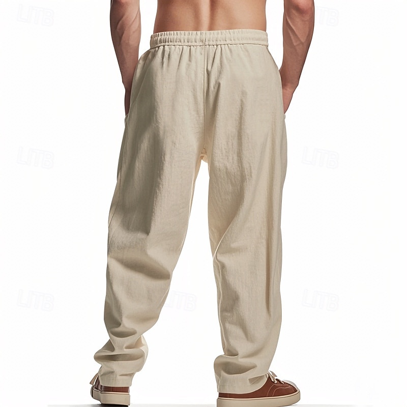 Men's Linen Pants Trousers Summer Pants Beach Pants Patchwork Drawstring Straight Leg Plain Comfort Breathable Full Length Casual Daily Holiday Fashion Classic Style Black White 2026 - $26.99 –P6