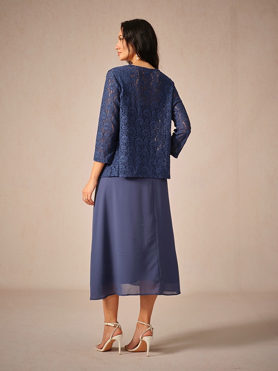 Dámské Délka čaje Áčkové šaty Šaty s bundou Elegantní Semiformální šaty Svatební host Běžný Pevná barva 3/4 délka rukávu Hranatý Námořnická modř Léto Jaro Podzim 2025 - $55.99 –P10