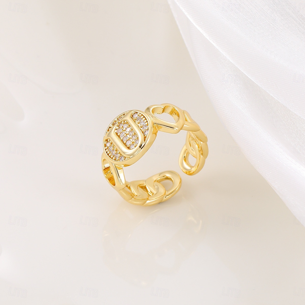 gepersonaliseerde letterring, cadeau voor moeder, 18k vergulde koperen ring, glad hartontwerp, verstelbare open band met zirkoon, stijlvolle en veelzijdige sieraden voor vrouwen 2025 - $5.99 –P17