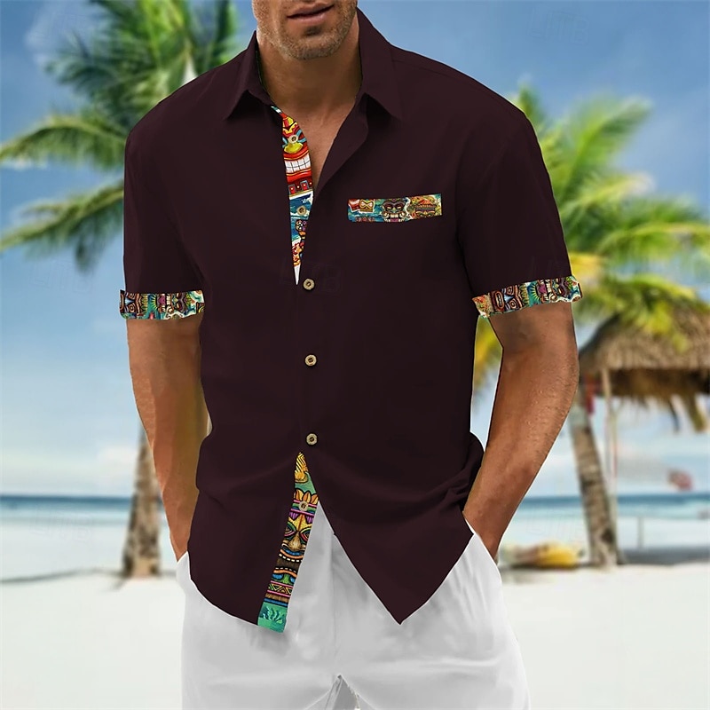 Férfi Ing Nyári póló Alkalmi ing Stranding Gombos póló Fekete Fehér Bor Sötétkék Katonai zöld Rövid ujjú Nyomtatás Hajtóka Vakáció Hawaii Ruházat Poliészter Divat Alkalmi Kényelmes 2025 - $23.99 -P3