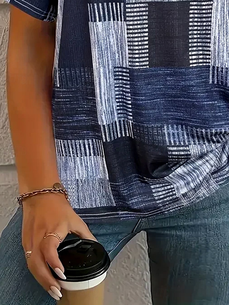 Femmes T-shirt Graphique Géométrique Géométrie ancien Mode Occasionnel manche longue Col en V Hauts Réguliers Quotidien Sports Sortir Imprimé Bleu Poudré Été Printemps de 2025 ? $19.99 –P3