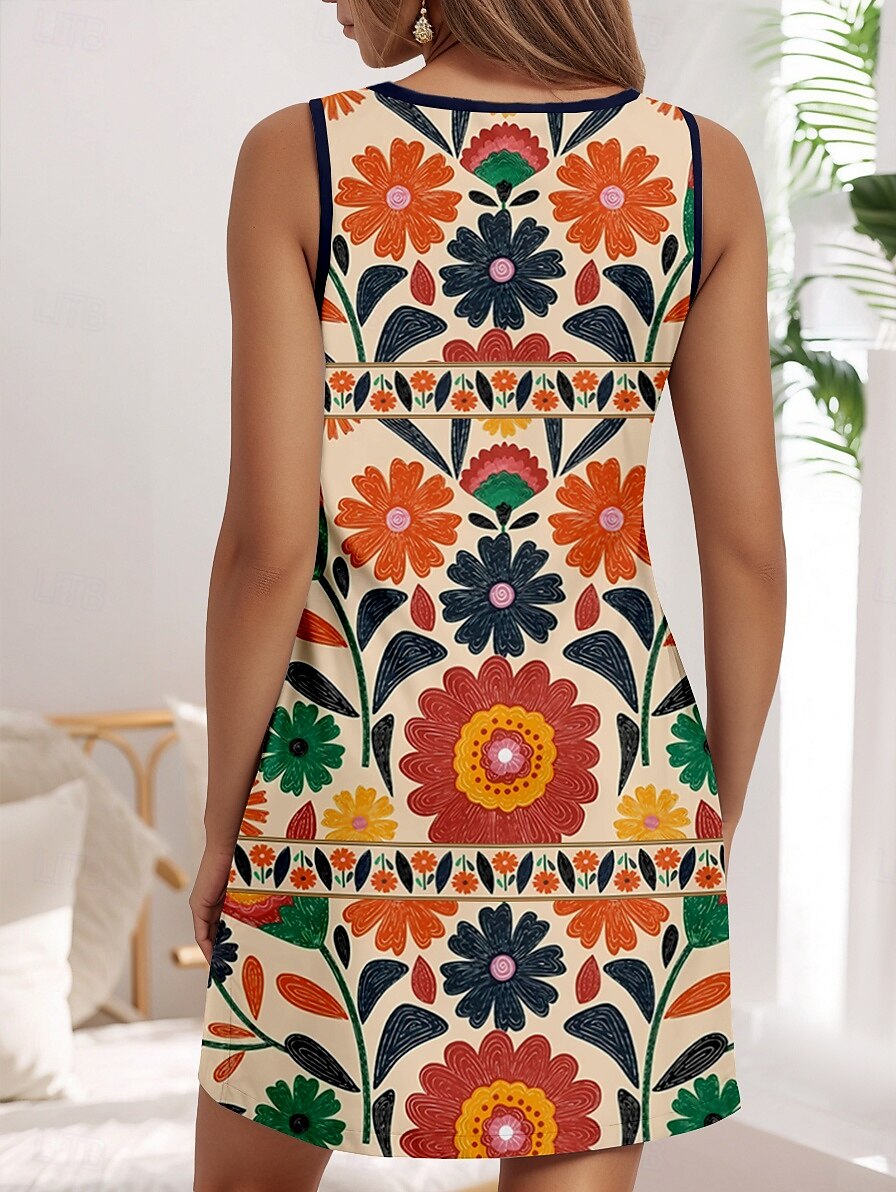 Women's Mini Dress A Line Dress Summer Dress Off The Shoulder Dress Vacation Casual Daily Date Weekend Loose Fit Floral Graphic Sleeveless U Neck Orange Summer Spring 2025 - $21.99 –P2