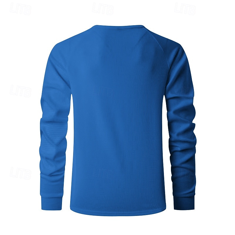 Pánské Tričko s knoflíkem Tričko Waffle Henley košile Tričko Henley Dlouhý rukáv Henley Jaro Podzim Bez vzoru Módní Designové Základní Knoflíky Dovolená ulice Jdeme ven Černá Bílá Královská modř Top 2025 - $17.49 –P14