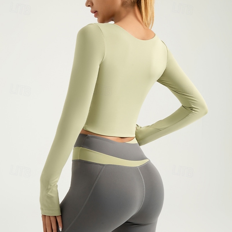 Tshirt de Yoga Femme Tee-shirt Top Encolure dégagée Patchwork Bloc de couleur Spandex Yoga Aptitude Fonctionnement manche longue Des sports Tenues de Sport Respirable Séchage rapide Poids Léger de 2025 ? $30.99 -P8