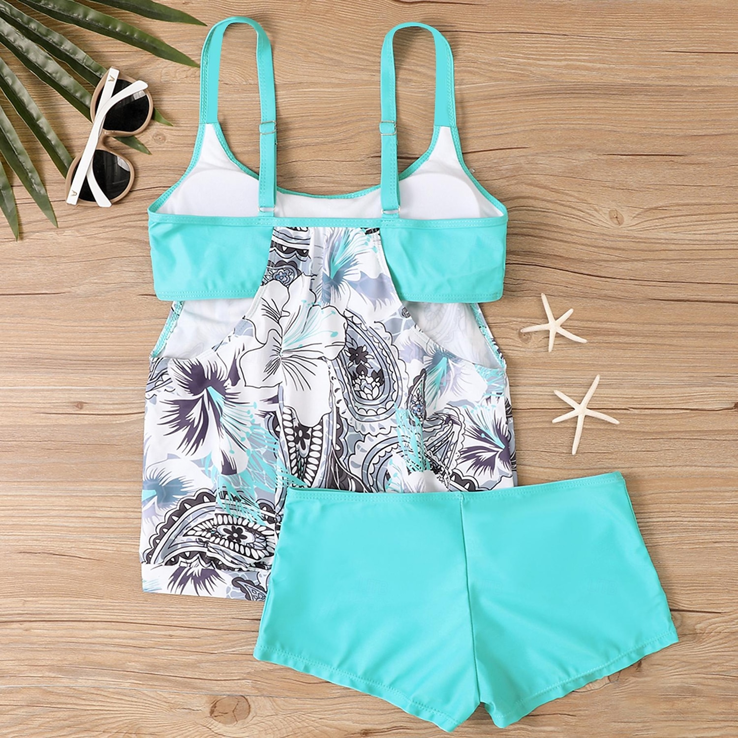Dam Plusstorlekar Badkläder Tankini 2 st Längre baddräkt Hög midja Baddräkt Hög midja Smal Stickat Stylish Standkläder Leopard Tropisk Rund hals Ärmlös Baddräkter 2025 - $24.99 –P10