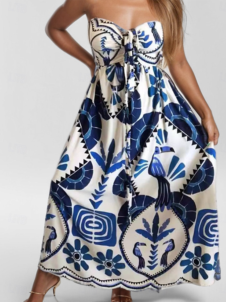 Damskie Sukienka midi Sukienka dla gościa weselnego w stylu boho Elegancja Elegancki Seksowny Ponadgabarytowych Kwiaty Bez rękawów Kantarka Niebieski Lato Wiosna 2025 - $26.99 –P3
