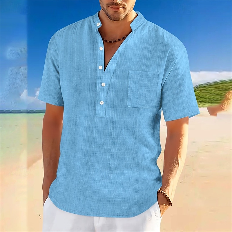 Herren Hemd Sommerhemd Freizeithemd Strandhemd Knopfhemd Schwarz Weiß Dunkelmarine Himmelblau Kaki Kurzarm Einfach Stehkragen Urlaub Hawaiianisch Tasche Bekleidung Polyester Mode Lässig Bequem 2025 - $21.99 –P5