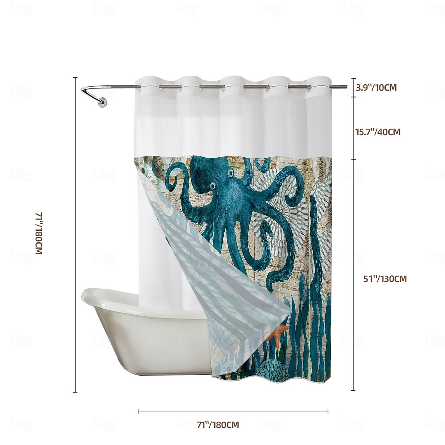 Duschvorhang-Set mit einsteckbarem Innenfutter und transparenter Fensterbahn 180cm*180cm (70"*70") wasserabweisendes Polyester ohne Haken Ösen 120 GSM doppellagige Hotel-Spa Badezimmer-Trennwand 2025 - $41.99 –P7