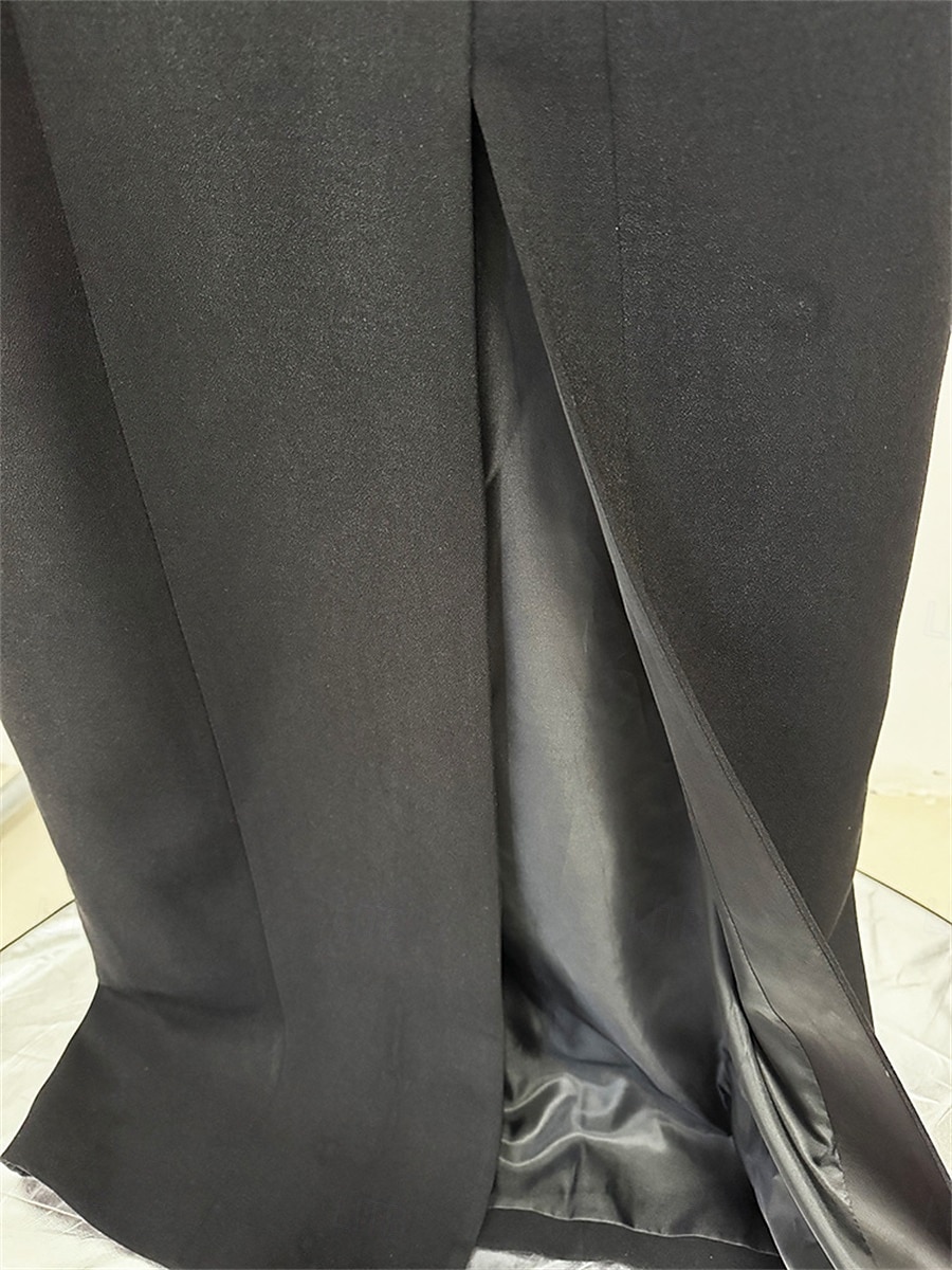 Kleid Mutter der Braut Kleid Elegant Partykleid Schwarzes Hemdkragen Bodenlänge Polyester Langärmel mit Kristallperlen 2025 - $94.99 –P8