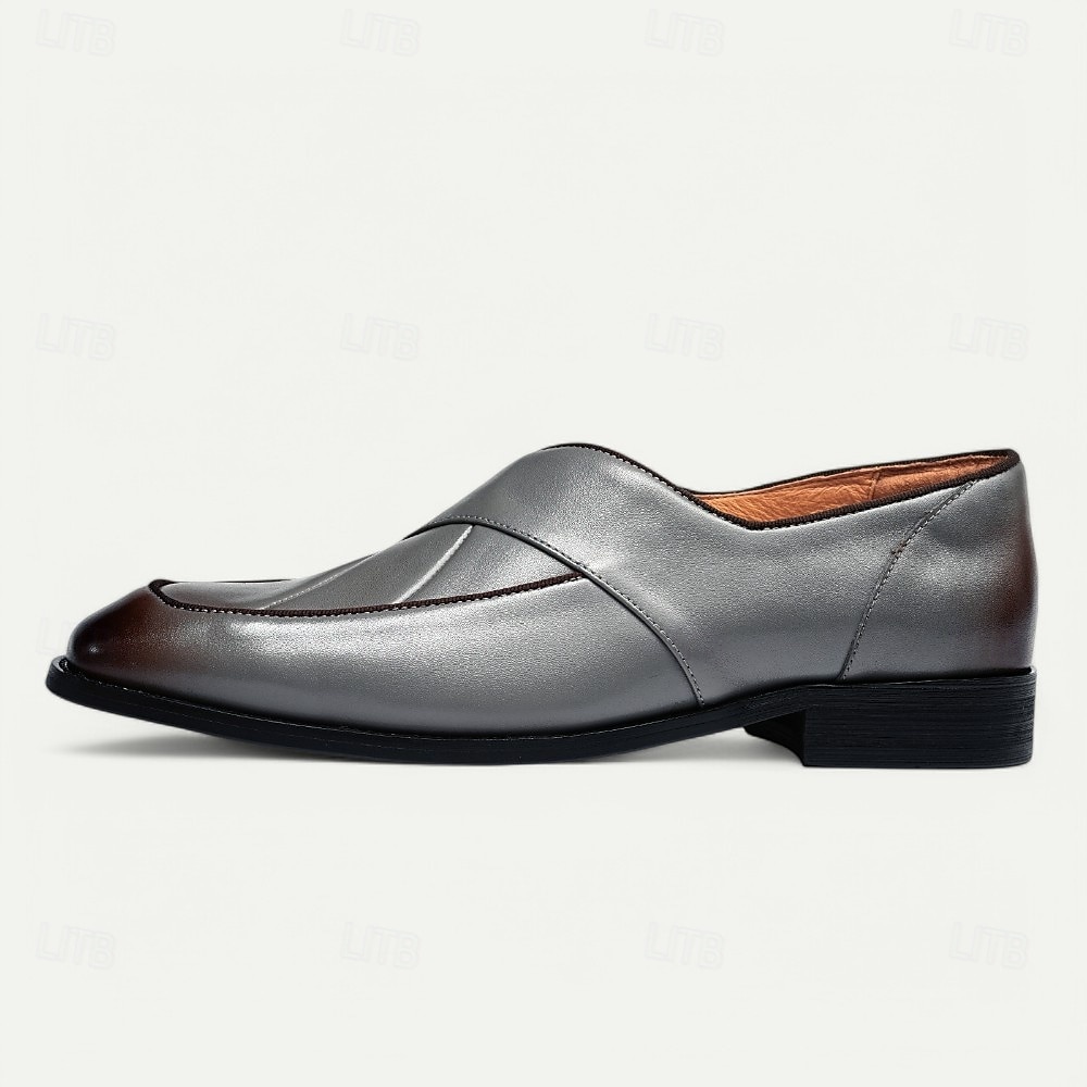 mocassins masculinos de couro feitos à mão - sapatos sociais slip-on cinza com tiras cruzadas para kentucky derby, negócios e eventos formais de 2026 por $109.99 –P7