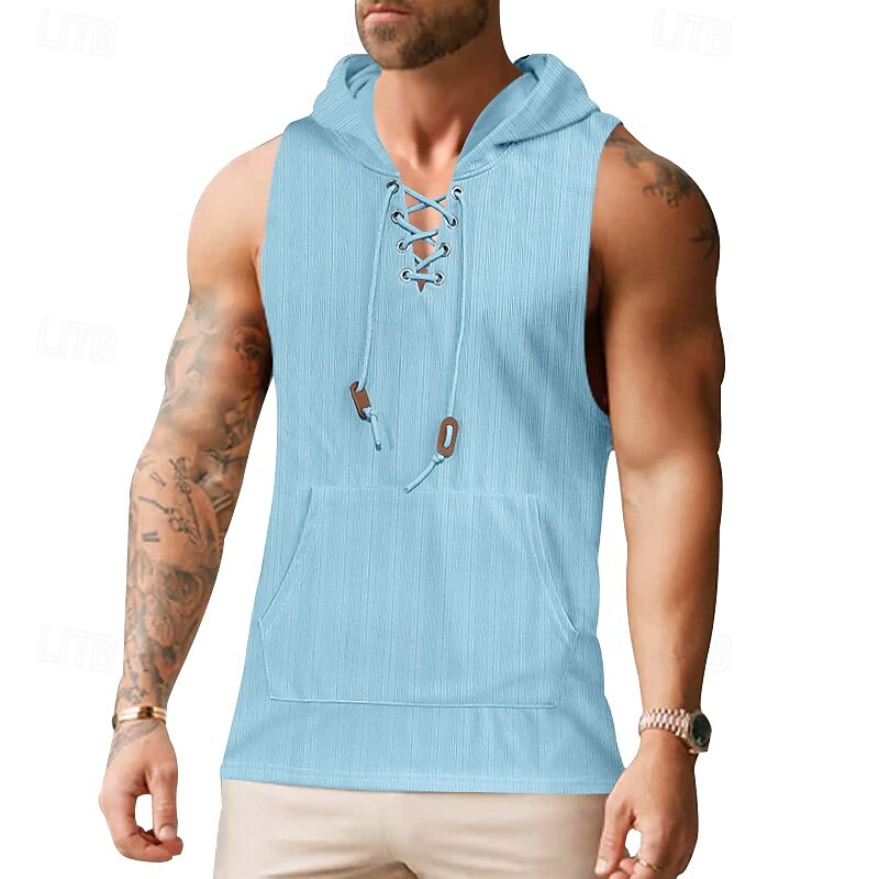 Herren Tank Top Weste Unterhemd Ärmelloses Shirt Ärmellos Mit Kapuze Sommer Einfach Mode Designer Urlaub Straße Ausgehen Schwarz Weiß Khaki Top T-Shirt für Herren 2025 - $18.99 –P12
