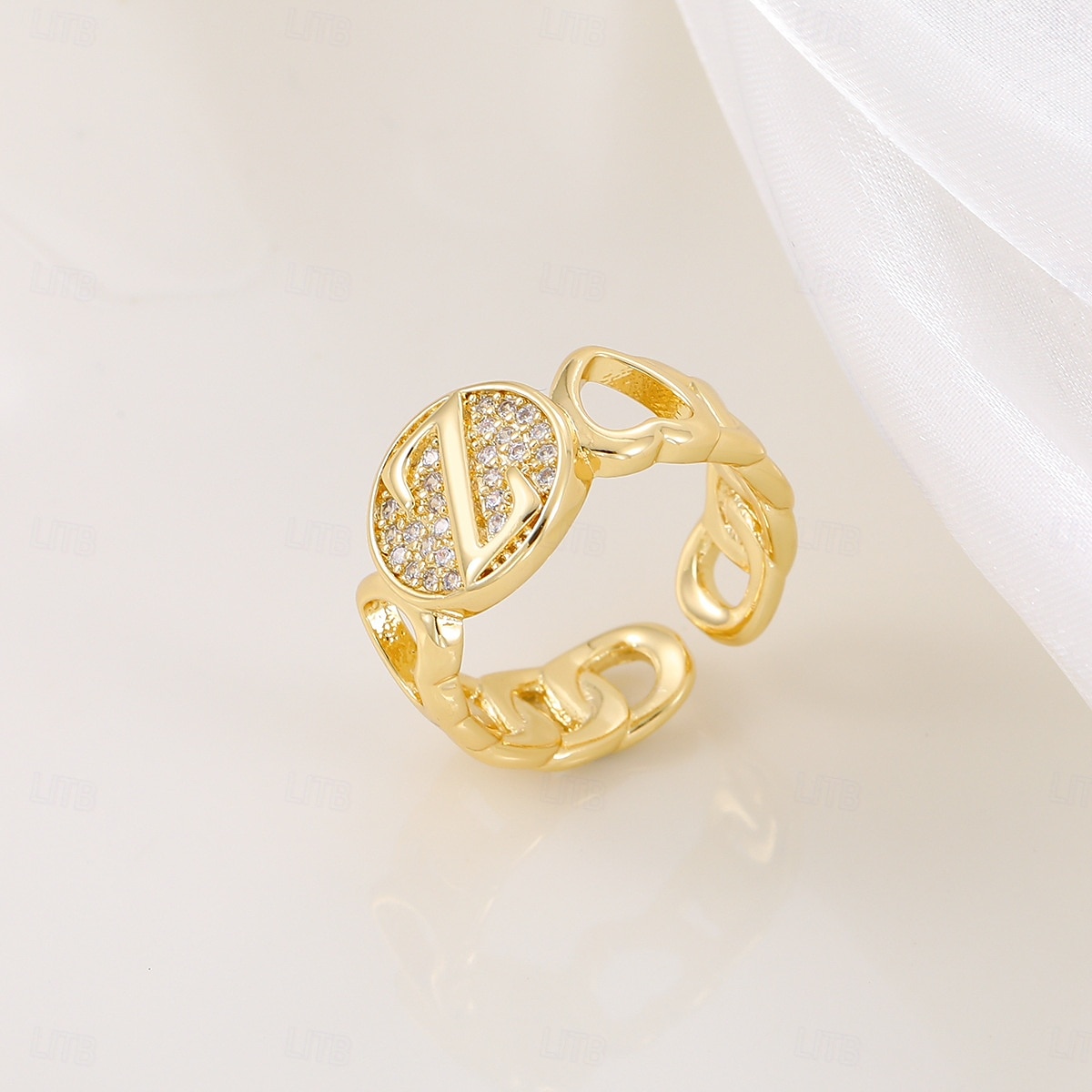 gepersonaliseerde letterring, cadeau voor moeder, 18k vergulde koperen ring, glad hartontwerp, verstelbare open band met zirkoon, stijlvolle en veelzijdige sieraden voor vrouwen 2025 - $5.99 –P6