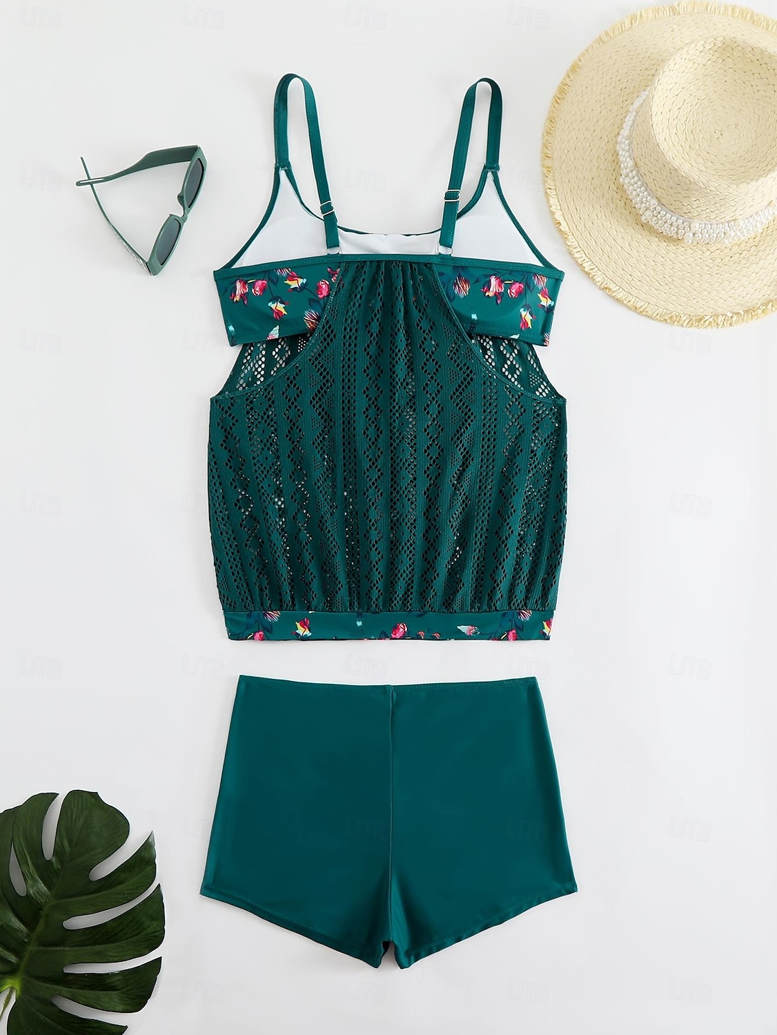 Dam Plusstorlekar Badkläder Tankini 2 st Längre baddräkt Hög midja Baddräkt Genomskinlig Hög midja Stickat Stylish Standkläder Leopard Tropisk Rund hals Ärmlös Baddräkter 2025 - $25.99 –P8