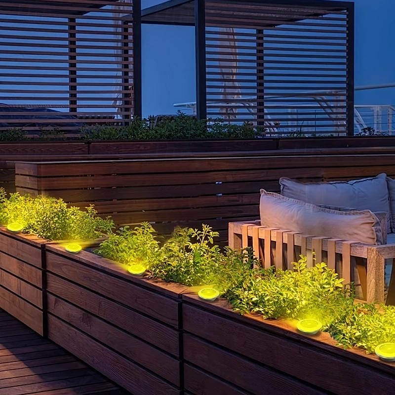 8 stuks solar grondspot geometrische lamp, roestvrij staal warm licht/wit licht buitenlandschap lamp, 8led roterende schijflamp, tuinlandschap gazonverlichting lamp, staande lamp, grondlamp, 2025 - $44.99 –P2