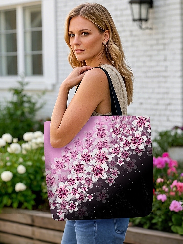 "borsa tote floreale per donna – elegante borsa di grande capienza con motivo floreale nero e rosa, perfetta per lo shopping, i viaggi e l'uso quotidiano" del 2025 a $14.99 –P5