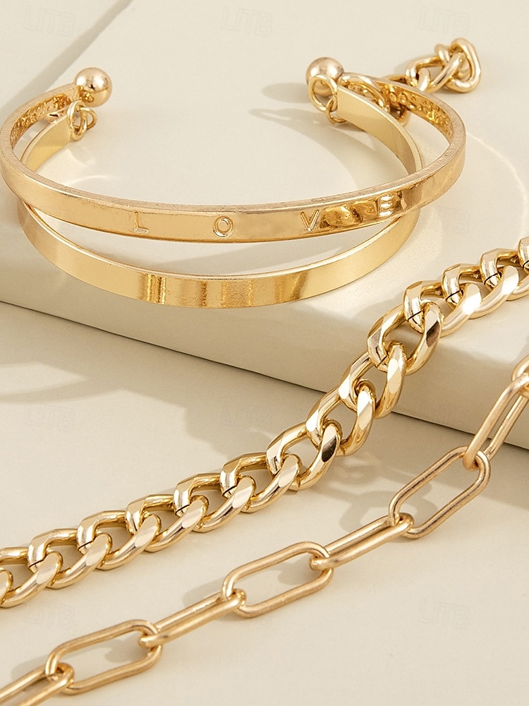 Gold Chain Bracelet Set for Women – Minimalist Stackable Bangles, Elegant Link and Engraved Love Bracelets, Fashion Jewelry for Parties and Everyday Wear 2025 - $9.99 –P4