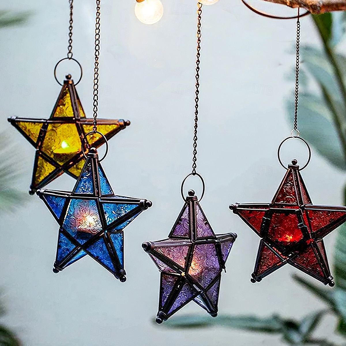 vintage jernkunst stjernelysholderlykt, femspiss hengende vindtett telysholder, dekorativ lyslykt i jernglass for hjem, bar, restaurant og gaveutdeling 2026 - $17.99 –P2