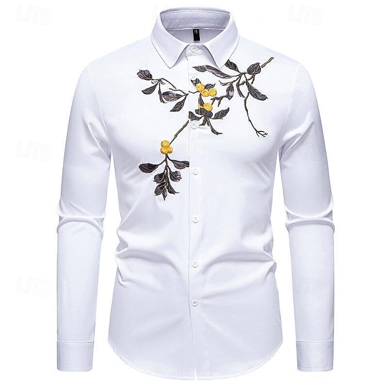 Per uomo Camicia Camicia estiva Maglietta informale Camicia da spiaggia Camicia con bottoni Nero Bianco Manica lunga Floreale Bavero Da mare Hawaiano Con ricami Abbigliamento Poliestere Di tendenza del 2025 a $36.99 –P12
