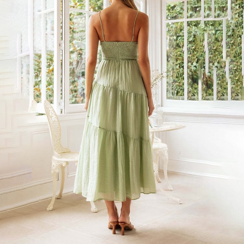 Per donna Abito Midi Abito da laurea Abito Sottoveste Moda Moderno Compleanno Data Uscire Vestibilità regolare Semplice Senza Maniche Spalline sottili Arancione Verde Estate del 2025 a $26.99 –P11