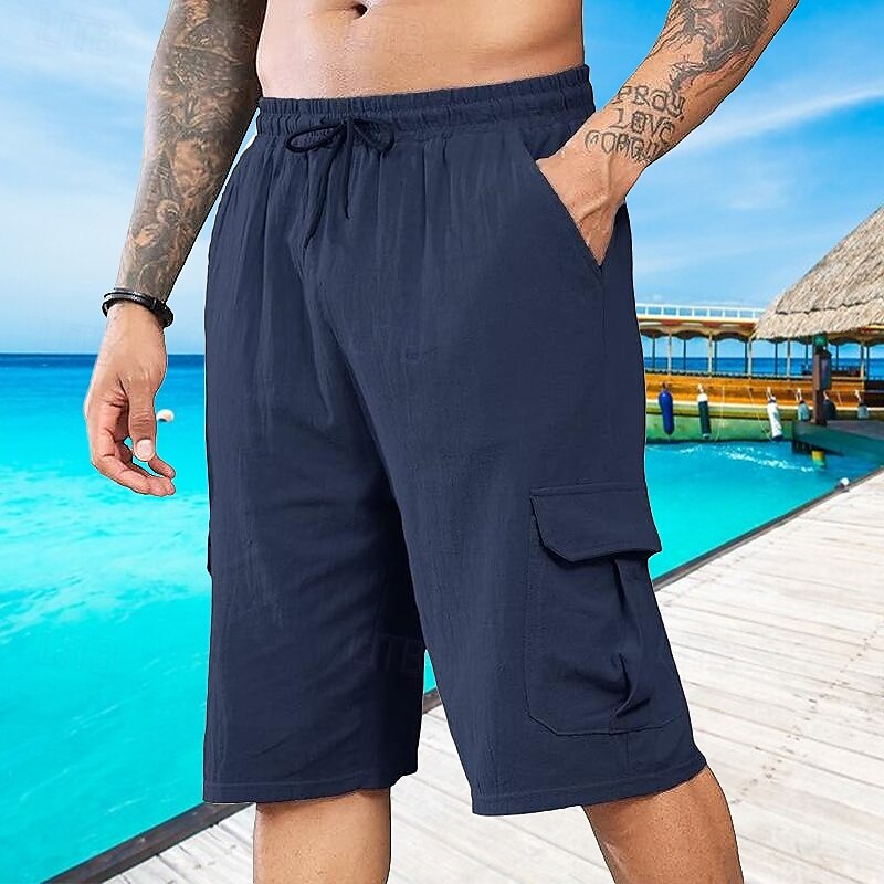 Bărbați Pantaloni Scurți Pantaloni scurți din in Pantaloni scurți de vară Pantaloni scurți de plajă Cordon Talie elastică Multi Buzunare Simplu Confort Respirabil Scurt Vacanță Concediu Plajă 2025 - $17.99 –P5