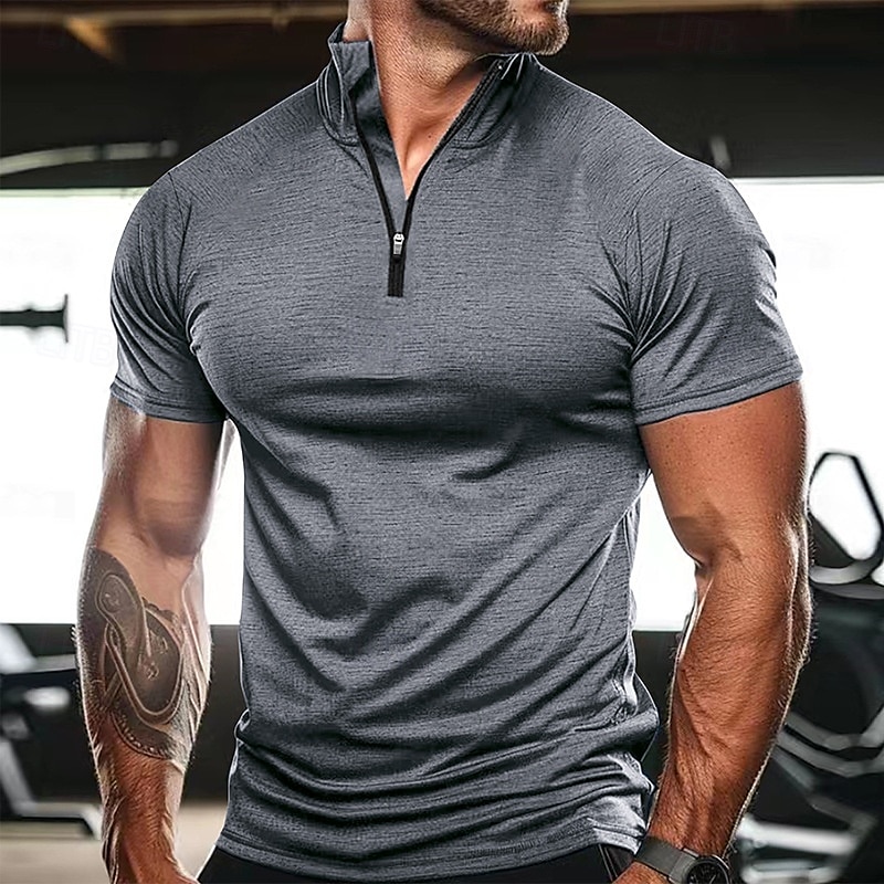 Per uomo Maglietta Manica Corta Maniche Corte Collo alla coreana Zip a un quarto Estate Primavera Tinta unica Semplice Sport Essenziale Con zip Vacanza Streetwear Casuale Blu chiaro Nero Bianco del 2025 a $20.99 –P11