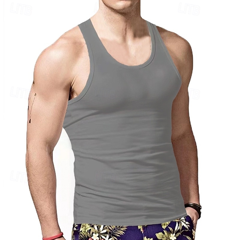 Homens Malha Íntima Top de colete Camiseta Interior camisa sem manga Sem Manga Gola Redonda Verão Tecido Moda Designer Básico Clássico Férias Rua Para Noite Preto Branco Vinho Top Tee para Homens de 2025 por $11.99 –P12