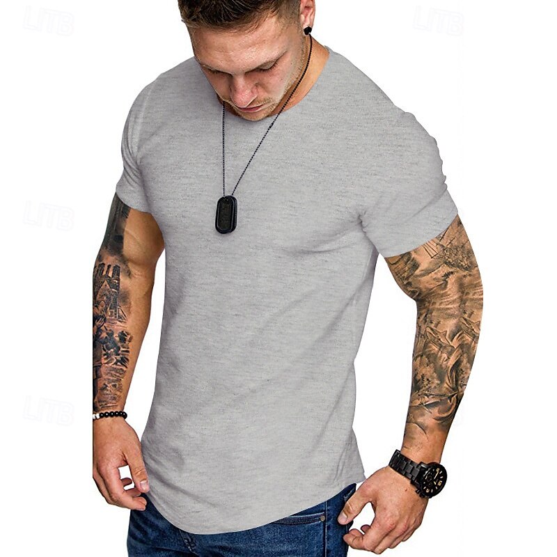 Herren T Shirt T-Shirt Kurzarmshirt Kurzarm Rundhalsausschnitt Sommer Einfach Mode Designer Basic Klassisch Urlaub Straße Ausgehen Schwarz Khaki Hellgrau Top T-Shirt für Herren 2025 - $15.49 –P10