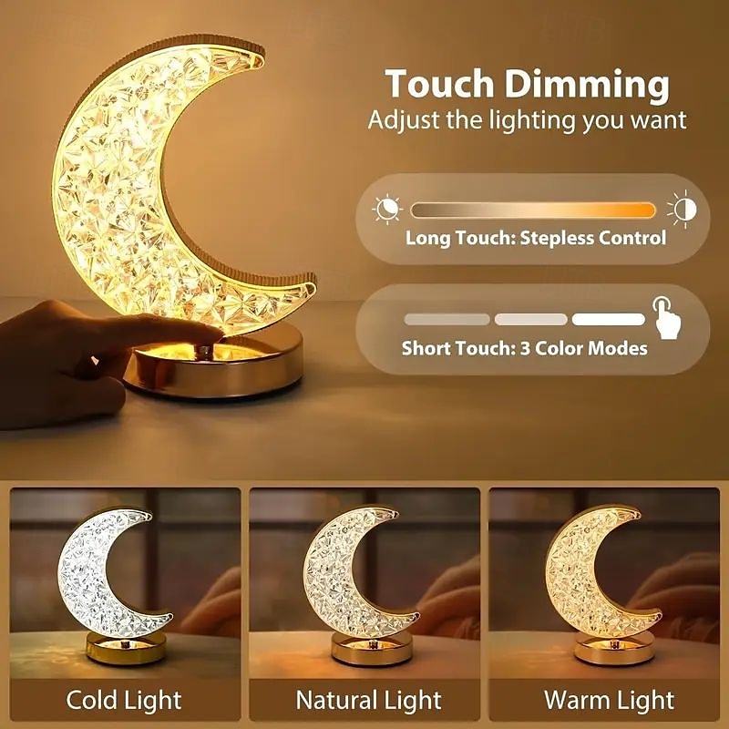 Dimmable Crystal Star Shaped LED Table Lamp Rechargeable Touch Dimming Light Night Light with 3 Colors Lighting Bedroom Living Room Christmas Home Decoration Birthday Gift 2026 - $15.49 –P4