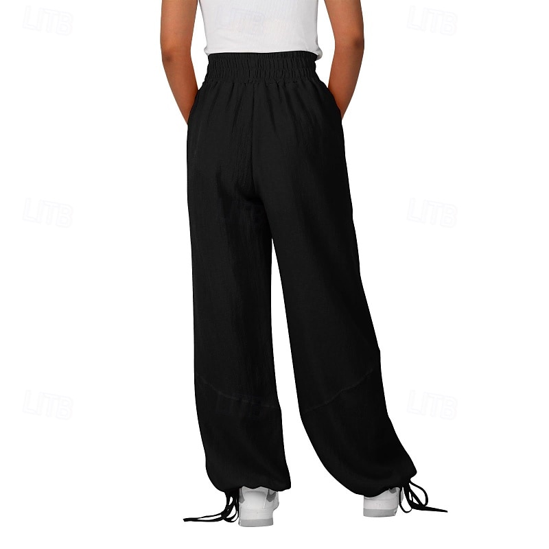Mulheres Shorts de algodão e linho Calças inspiradas em linho Calças de linho de algodão Moda Roupa de rua Comprimento total Natural Tecido Bolsos Design de cordão elástico Exterior Confortável Rua de 2025 por $23.99 –P3