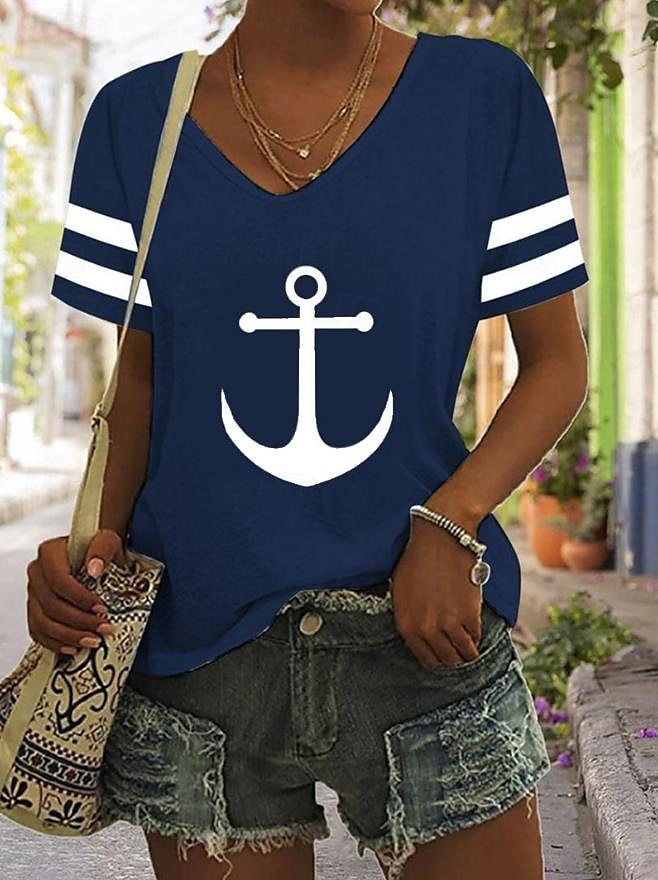 Ostern Damen T Shirt Ozean Gestreift Lässig Kurzarm V Ausschnitt Normale Oberteile Täglich Ausgehen Wochenende Druck Schwarz Weiß Rote Blau Grün Sommer 2025 - $19.99 –P3