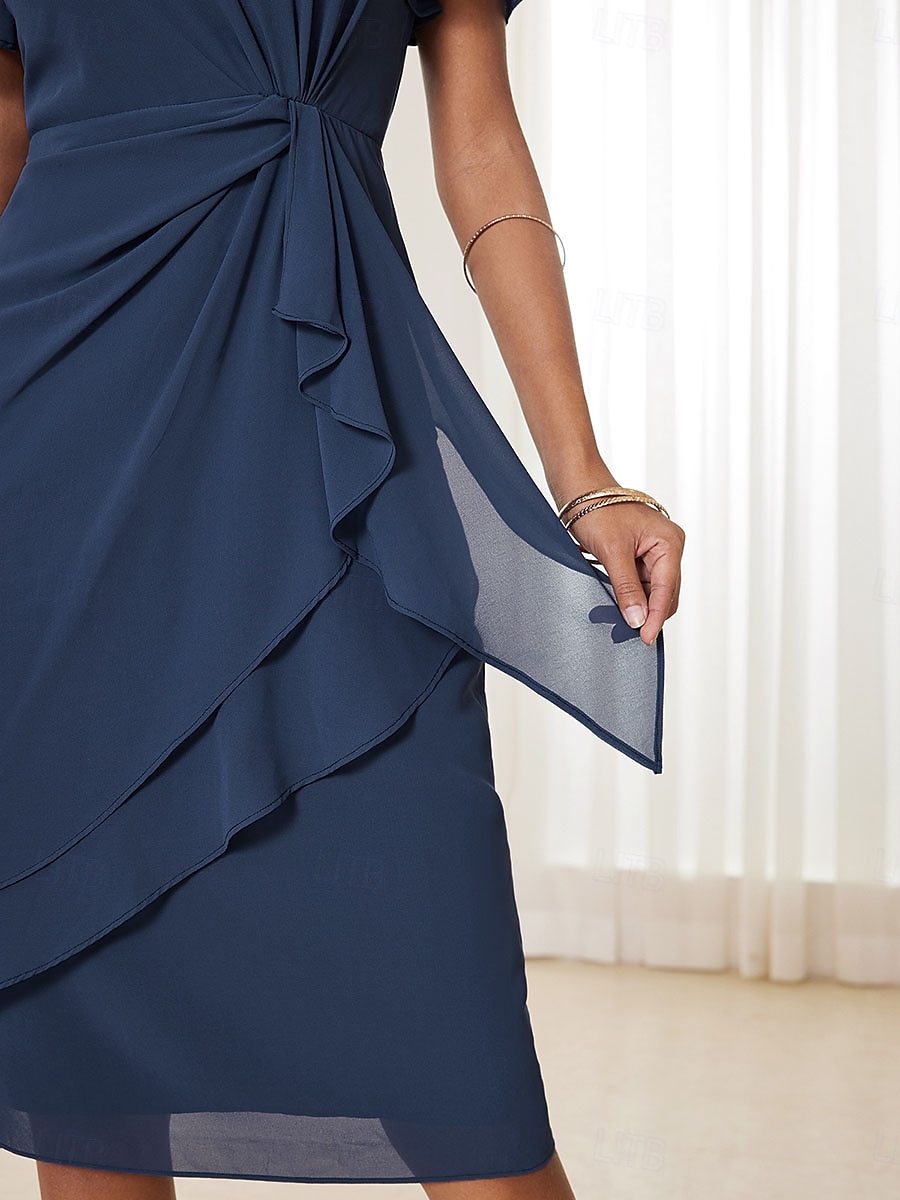 Mulheres Vestido Em Camadas Vestido midi Chiffon Nó torcido Convidado do casamento Coquetel Elegante Formal Gola Redonda Manga Curta Borboleta Azul Escuro Cor de 2025 por $49.99 –P5