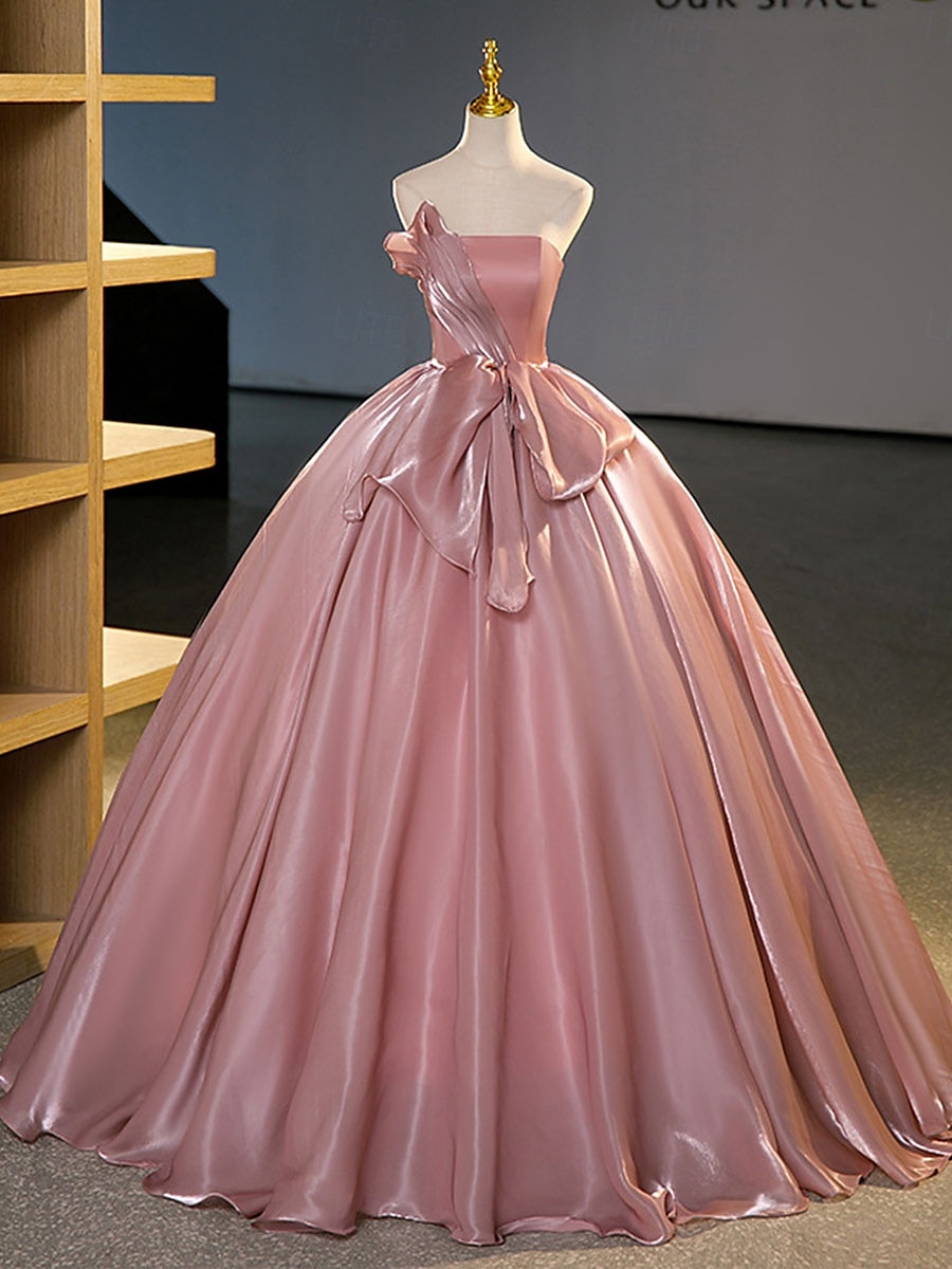 Haine Bal Linia -A Rochii de Quinceanera Elegant Rochie Nuntă Invitat la nunta Lungime Podea Fără manșon Fără Bretele Organza Fără Spate cu Pliuri 2025 2025 - $109.99 –P1