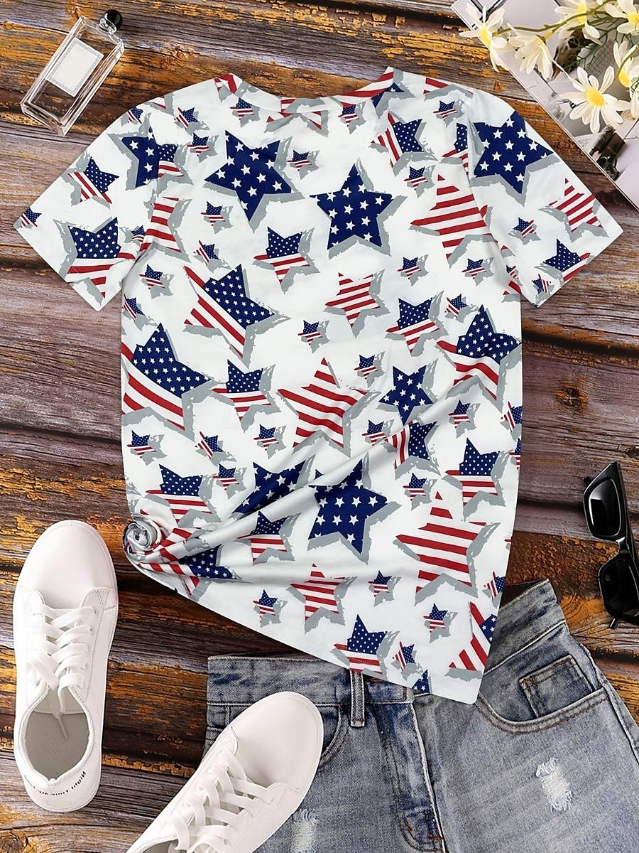 Tricou Patriotic pentru Femei cu Grafic Steag Steag Casual Roșu Alb și Albastru cu Mâneci Scurte Guler Rotund Regulamentar pentru Imprintat Zilnic Roșu Vara 2025 - $19.99 –P2