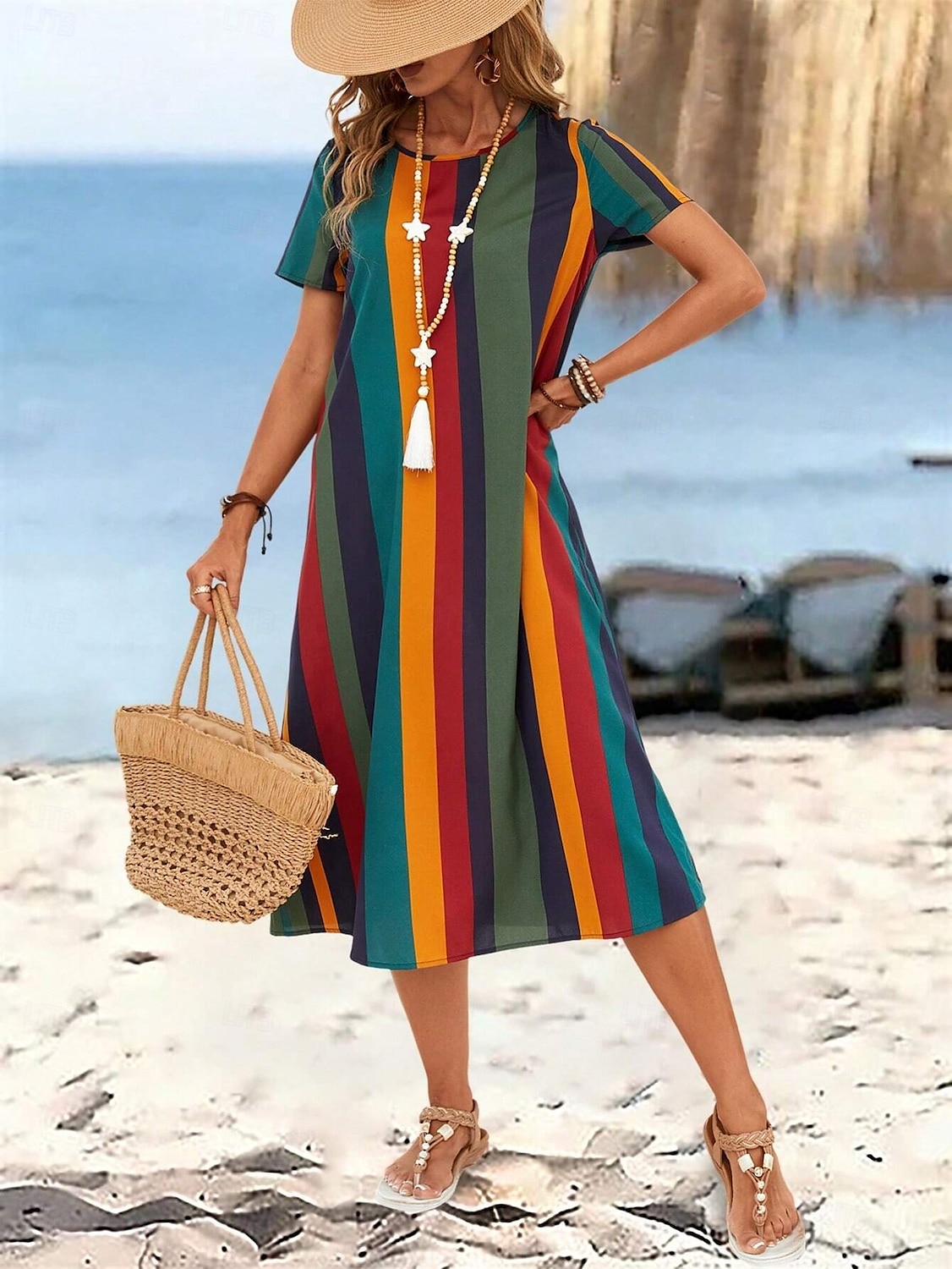 Damen Mini Kleid T-Shirt Kleid Tee Kleid Sommerkleid Freizeit Täglich Regulärer Fit Grafisch Gestreift Kurzarm Rundhalsausschnitt Orange Sommer Frühling 2025 - $32.99 –P3