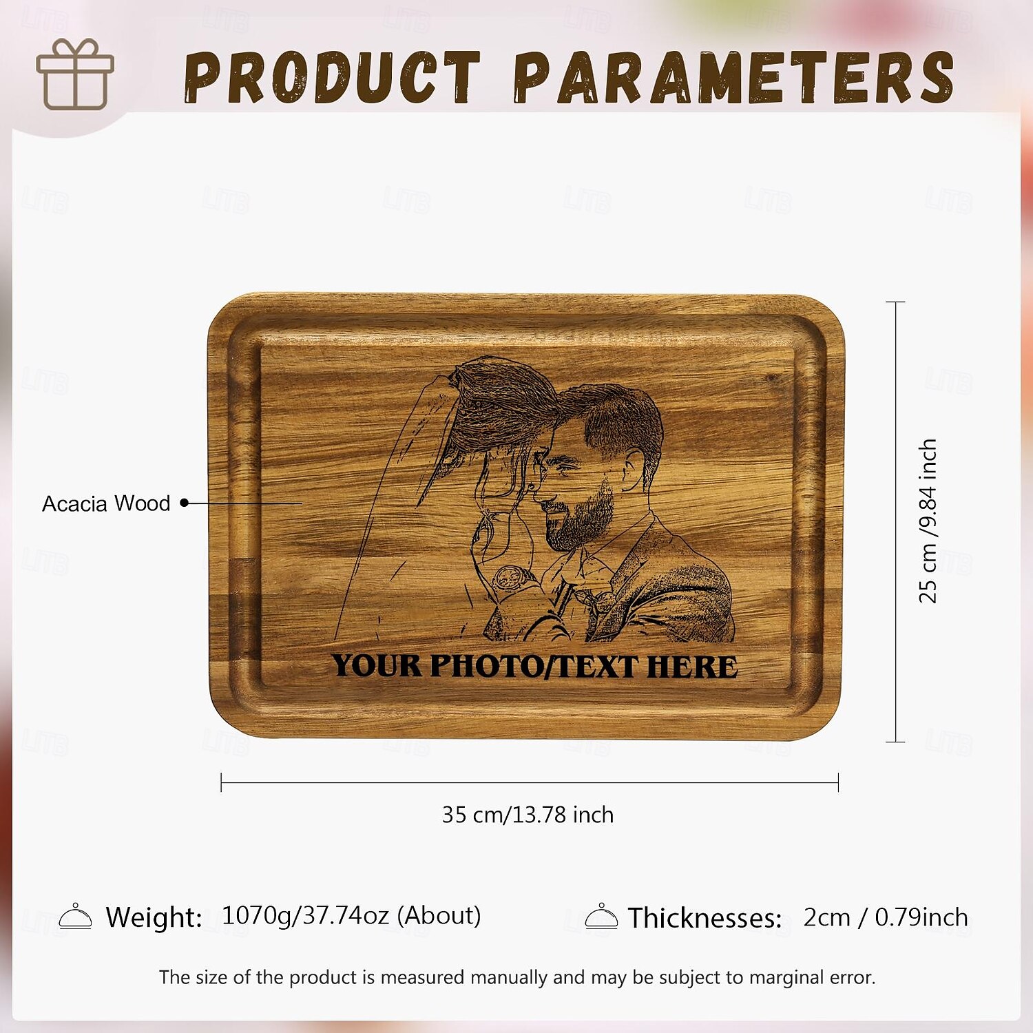 Personalized Acacia Wood Cutting Board Custom Best Gift for Mom - Photo and Text Engraving, Unique Design for Home Use or Gift, Perfect for Mother's Day, Father's Day 2025 - $38.99 –P10