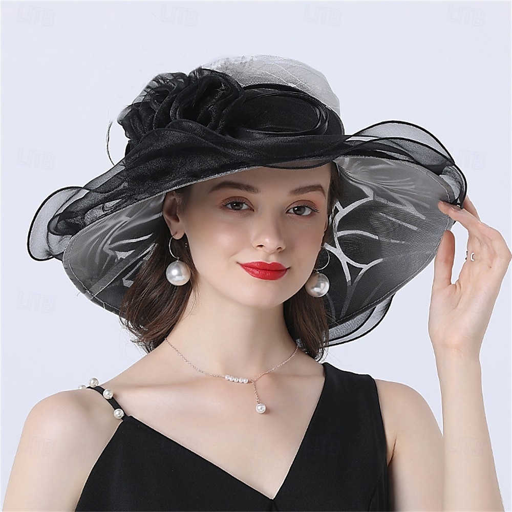 hatut Organza Aurinkohattu Pyhäpäivä Teekutsut Hevoskilpailu cocktail Tyylikäs Vintage söpö tyyli Kanssa Kukkakuvio Päähine Päähineet 2025 - $27.99 –P5